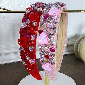 Heart Embellished Red and Pink Headbands